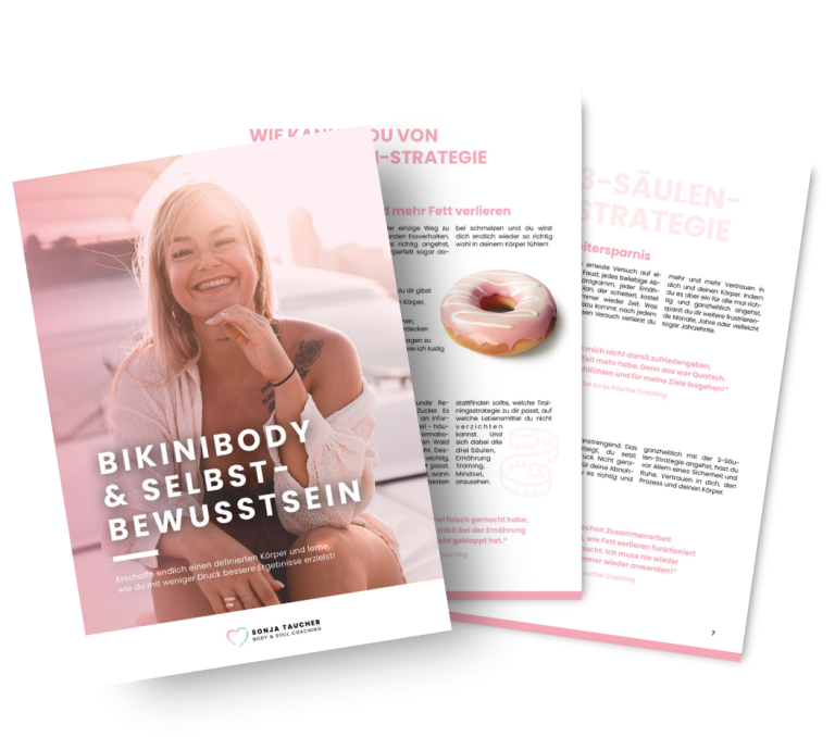 Individuelles Marken Design – Katalogdesign Cover eines Kataloges über Bikinikörper und Selbstbewusstsein, mit einer Frau.